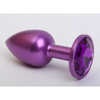 Фиолетовая анальная пробка с фиолетовым стразом - 7,6 см.