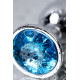 Серебристая конусовидная анальная пробка с голубым кристаллом - 7 см.