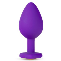 Фиолетовая анальная пробка Bling Plug Large с золотистым стразом - 9,5 см.